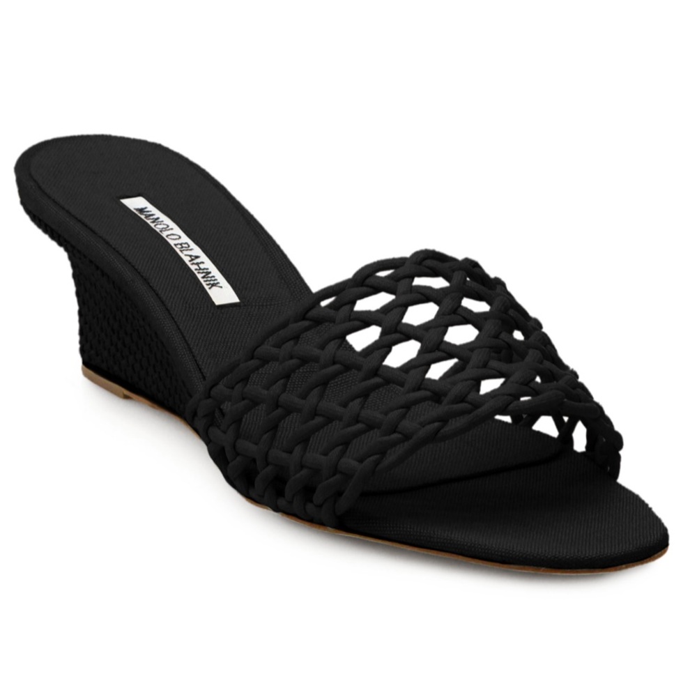 Manolo Blahnik Tolesi Woven Band Wedge Slide